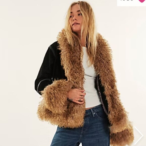 Free People We The Free Alora Coat in Midnight Combo - XS - Embossed Suede - Picture 6 of 15